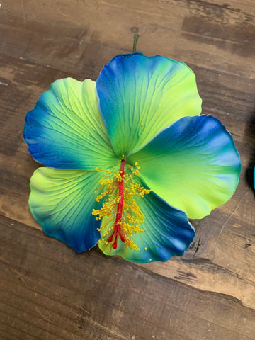 Foam Hibiscus 4.5” Hair Pick- Blue Lime