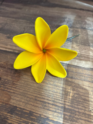 3” Foam Flat Tiare Flower Hair Pick- Yellow