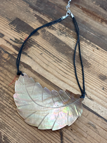 LAST ONE- Mother of Pearl Brown Lip (Pink) Big Leaf Necklace