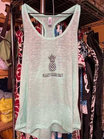 CLEARANCE- Ladies Flowy Tank Top- "Crazy Hair Day" with Pineapple- Mint