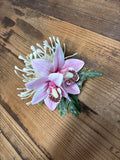 White Pincushion Pink Orchid Flower Hair Clip