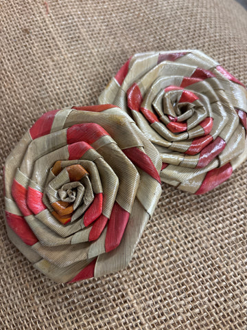 CLEARANCE Red/Tan 2-Toned Lauhala Rose 3"