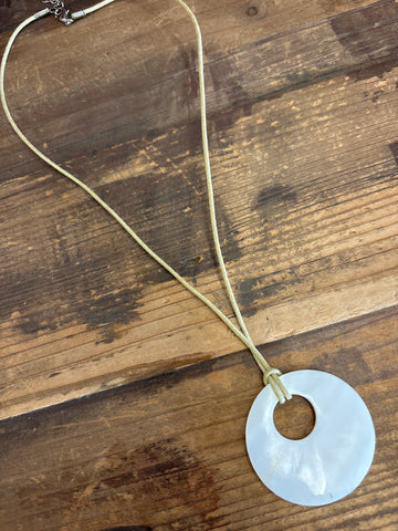 White Mother of Pearl Donut Shell Simple cord necklace