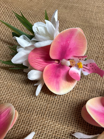Tuberose and Pink Orchid Flower Hair Clip