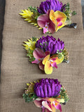 Purple Mum Pink and Yellow Orchid Yellow Heliconia Flower Hair Clip