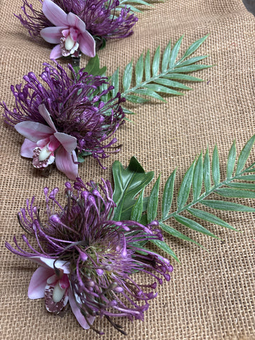 Purple Pincushion and Pink Orchid Palm Leaf Flower Hair Clip