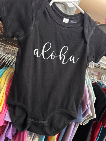 Baby Onesie- "aloha" (cursive)- black