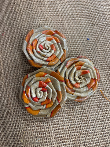 CLEARANCE Orange/Tan 2-Toned Lauhala Roses 2" 10 pack