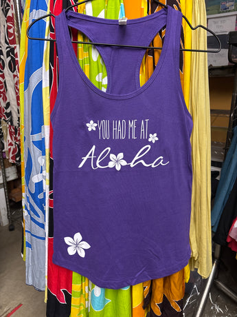 CLEARANCE- Ladies Racerback Tank Top- "You Had Me At Aloha" Purple