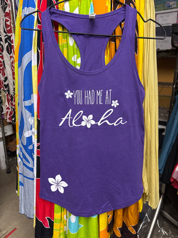 CLEARANCE- Ladies Racerback Tank Top- "You Had Me At Aloha" Purple
