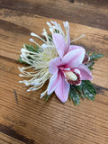 White Pincushion Pink Orchid Flower Hair Clip