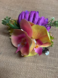 Purple Mum Pink and Yellow Orchid Yellow Heliconia Flower Hair Clip