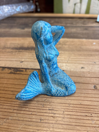 CLEARANCE- Cast Iron Mermaid Paper Weight Blue