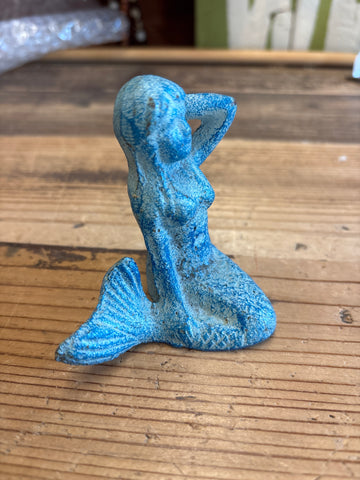 CLEARANCE- Cast Iron Mermaid Paper Weight Blue