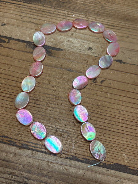 Dyed Pink Coral Freshwater OVAL Shell Strand