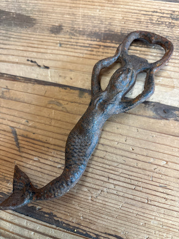 CLEARANCE- Cast Iron Mermaid Bottle Opener- Rusty Brown
