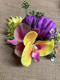 Purple Mum Pink and Yellow Orchid Yellow Heliconia Flower Hair Clip