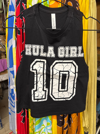 Ladies Crop Racerback Tank Top- "Hula Girl 10"- Black