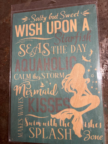 CLEARANCE- Mermaid "Wish Upon A Starfish" Metal Sign