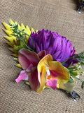 Purple Mum Pink and Yellow Orchid Yellow Heliconia Flower Hair Clip