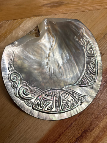 Made in Tahiti Mother of Pearl Inside Carved Shell