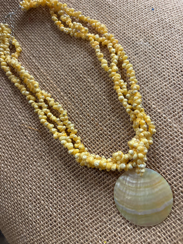 Yellow Mother of Pearl Round Shell with Mongo Shell necklace