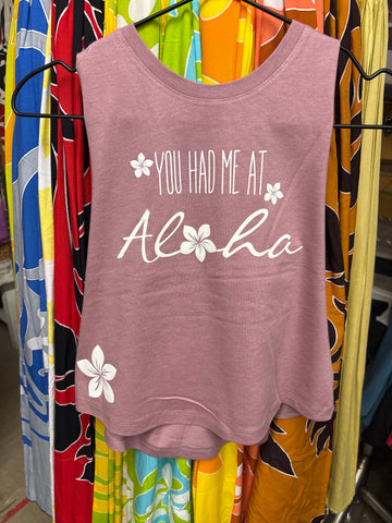 Ladies Crop Racerback Tank Top- "You Had Me At Aloha" Mauve