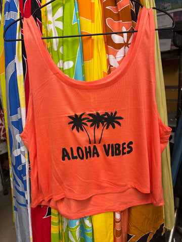 CLEARANCE- Boxy Tank Top- "Aloha Vibes" (Palm)- Coral