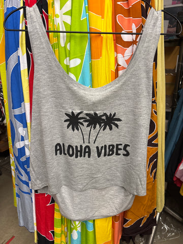 CLEARANCE- Boxy Tank Top- "Aloha Vibes" (Palm)- Gray