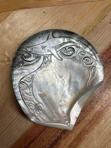 Made in Tahiti Mother of Pearl Inside Carved Shell