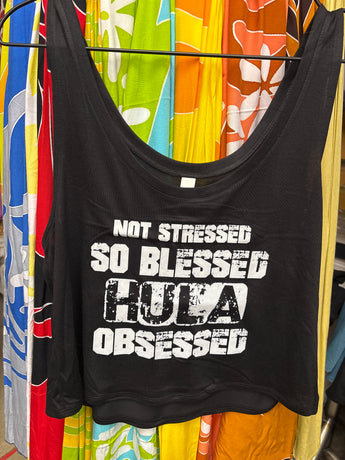 CLEARANCE- Ladies Boxy Tank - "Hula Obsessed"- Black