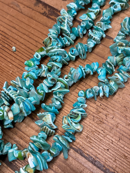 Dyed Sky Blue Cut Shell Nuggets Strand