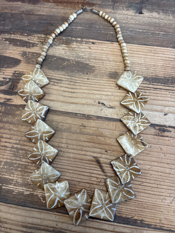 LAST ONE- Carved Bone Square Bead Necklace
