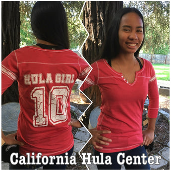 CLEARANCE- Ladies Football Tee- "Hula Girl 10"- Reddish
