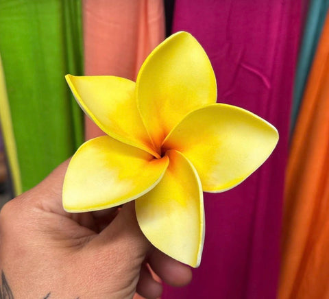 Foam 3.5” Plumeria Hair Pick- Yellow