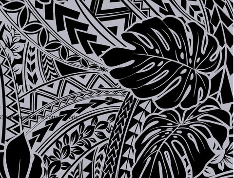 Black and Gray Tribal Monstera Poly Cotton Fabric