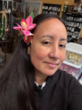 Small Fuchsia and Coral Orchid Hair Clip Flower