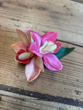 Small Fuchsia and Coral Orchid Hair Clip Flower