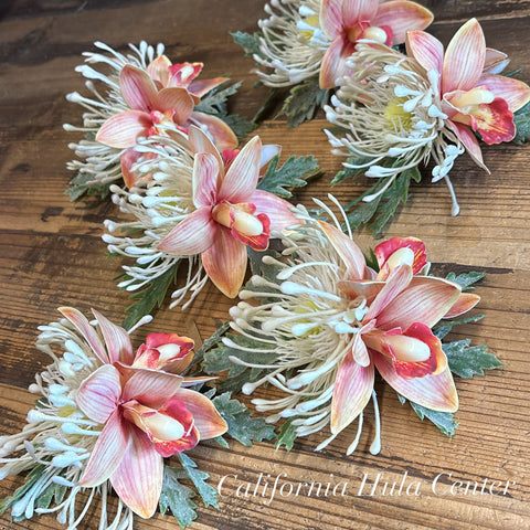 White Pincushion Pink Orchid Flower Hair Clip