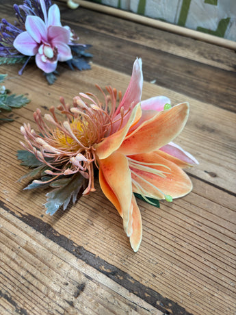 Orange Pincushion Pink and Orange Orchid Flower Hair Clip