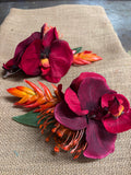 Maroon Orchid with Orange Ginger Flower Hair Clip