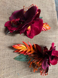 Maroon Orchid with Orange Ginger Flower Hair Clip