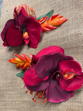 Maroon Orchid with Orange Ginger Flower Hair Clip