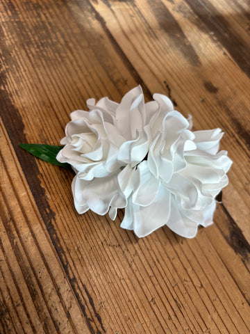 Double Gardenia Flower Hair Clip- White