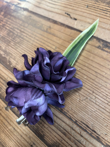 Double Gardenia Flower Hair Clip- Purple