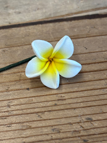 Mini Plumeria Hair Pick-White/Yellow