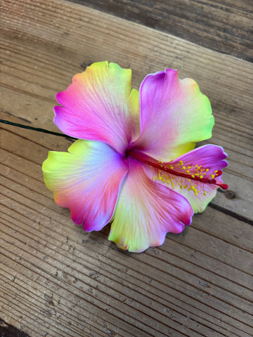 Foam Hibiscus 4” Hair Pick-Pink/Yellow