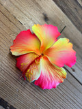 Foam Hibiscus 4” Hair Pick- Fuchsia/Yellow