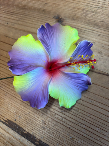 Foam Hibiscus 4” Hair Pick- Purple/Yellow