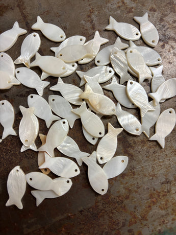White Mother of Pearl FISH Shell 1” (5)